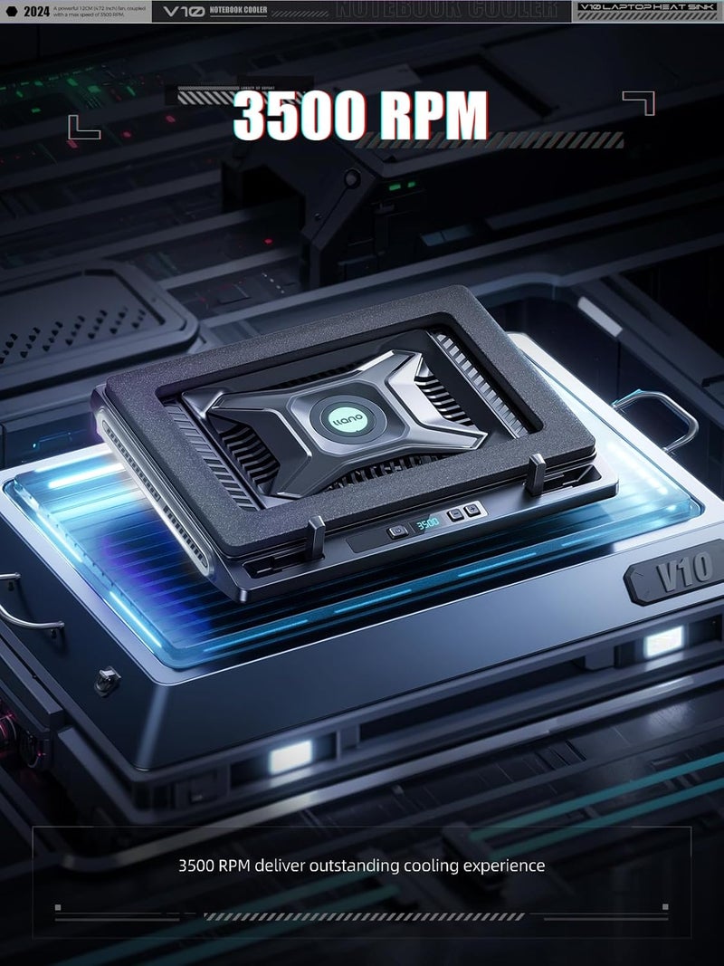 llano Laptop Cooler, Gaming Laptop Cooling Pad with 3500RPM Turbofan, 4.72 Inch External Fan Laptop Stand, Adjustable Variable Speed, Button Control, Seal Foam for Rapid Laptop13-17.3in, V10, Black - Image 3